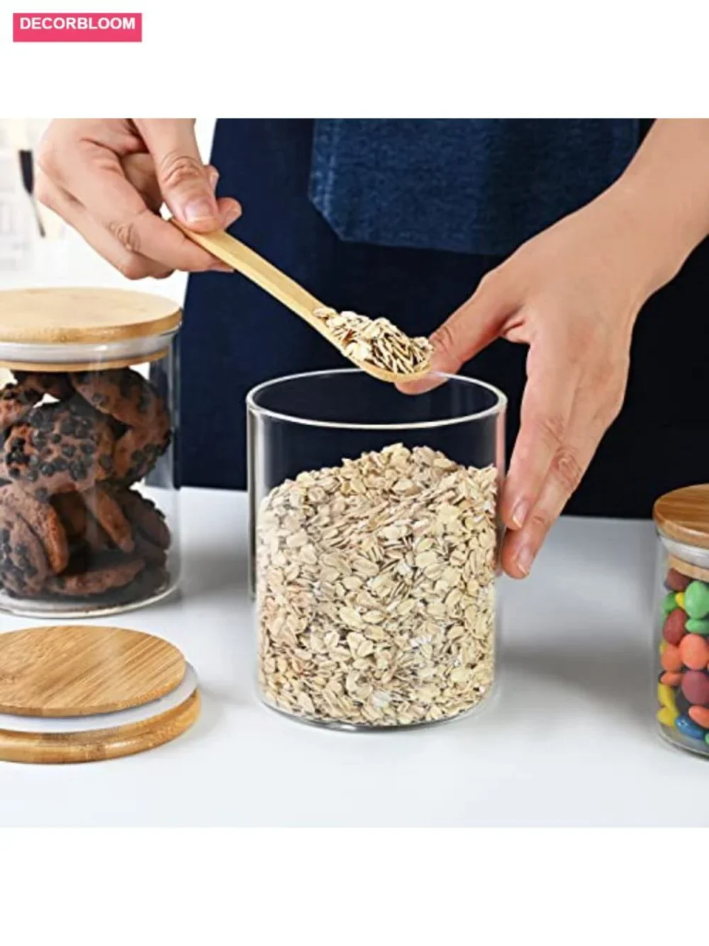 Large Glass Food Storage Jars with Bamboo Lids - Airtight Canisters for Coffee,